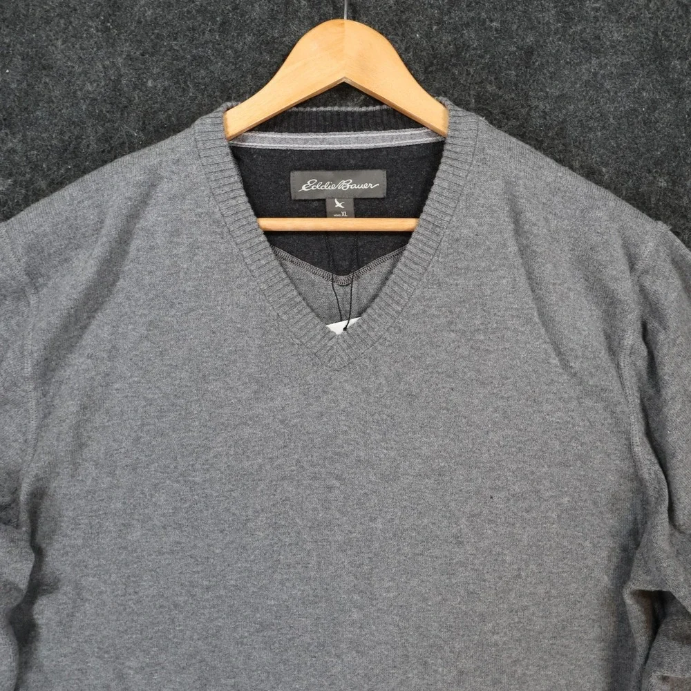 Eddie Bauer V-Neck‎ Sweater Mens XL Gray Excellent Classic Knit